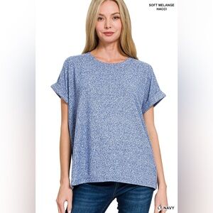 🆕 Zenana SOFT MELANGE HACCI SHORT SLEEVE ROUND NECK TOP
